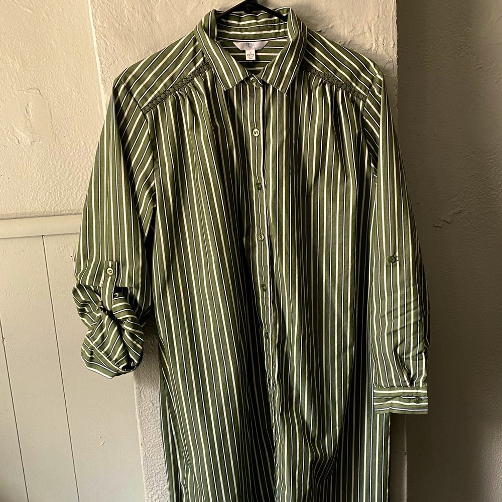 Button down-Dress-Long sleeve-Large-Green